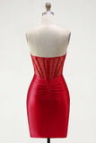 Vestido de Homecoming con corsé transparente corsé transparente de satén de satén rojo