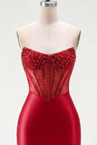 Vestido de Homecoming con corsé transparente corsé transparente de satén de satén rojo