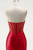 Vestido de Homecoming con corsé transparente corsé transparente de satén de satén rojo