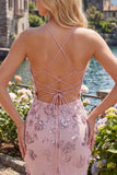 Vestido de Homecoming Blush Bodycon Bodycon con escote halter, corsé transparente, lentejuelas