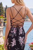 Vestido de Homecoming con corsé transparente de flor rosa negra