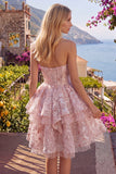 Corsé rosa A-Line Sweetheart Floral Vestido de Bienvenida con lazo