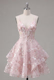 Vestido de bienvenida a casa con tirantes finos rosa A-Line