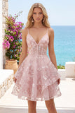 Vestido de bienvenida a casa con tirantes finos rosa A-Line