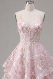 Vestido de bienvenida a casa con tirantes finos rosa A-Line