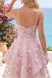 Vestido de bienvenida a casa con tirantes finos rosa A-Line
