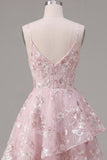 Corsé rosa A-Line con tirantes finos y vestido floral de bienvenida