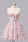 Corsé rosa A-Line sin tirantes Vestido floral de bienvenida