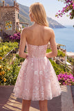 Corsé rosa A-Line sin tirantes Vestido floral de bienvenida