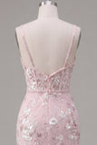 Corsé rosa con tirantes finos de tirantes finos Vestido floral de bienvenida