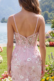 Corsé rosa con tirantes finos de tirantes finos Vestido floral de bienvenida