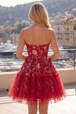 Vestido de bienvenida floral con volantes rojo brillante y brillante Línea A, con cuentas y cuentas