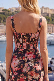 Vestido de bienvenida a casa con corsé corto y grueso de flor rosa negra con volantes