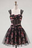 Vestido de fin de curso corsé corto de franzas en negro rosa rosa A