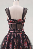 Vestido de fin de curso corsé corto de franzas en negro rosa rosa A