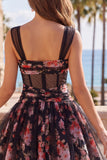 Vestido de fin de curso corsé corto de franzas en negro rosa rosa A