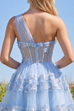 Corsé corto de rosca con lentejuelas azul brillante floral A Line Shorts Homecoming con volantes