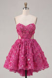 Vestido corto de bienvenida a casa corsé con cuentas con corte de línea fucsia brillante