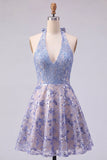 Vestido de bienvenida con un vestido de bienvenida corto, lazos gris azules brillantes con cuentas y lazos