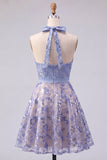 Vestido de bienvenida con un vestido de bienvenida corto, lazos gris azules brillantes con cuentas y lazos