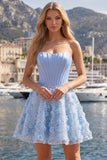 Vestido corsé corto corsé floral con cuentas y filetes azul brillante Línea A