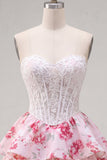 Vestido corto corto de bienvenida cortos de A Flor fucsia blanca sin tirantes A Line