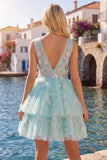 Vestido de bienvenida a casa, de tul en pico de escote en pico con escote en V y flor aplicado en línea A-line