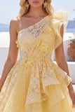 Vestido de bienvenida a casa, amarillo mantequilla con volantes y con volantes, vestido de bienvenida a casa