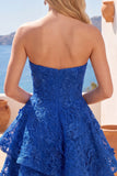 Vestido de bienvenida de fin de curso azul azul A-Line Floral con cuentas y corsé de cuentas
