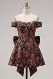 Vestido de bienvenida floral Jacquard negro de línea A con lazo