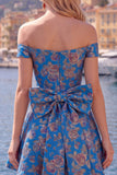 Vestido de bienvenida floral Jacquard negro de línea A con lazo