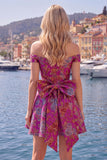 Vestido de bienvenida floral Jacquard negro de línea A con lazo