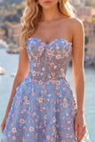 Green Sweetheart Sheer Corset A-Line Floral Homecoming Dress with Appliques