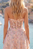 Green Sweetheart Sheer Corset A-Line Floral Homecoming Dress with Appliques