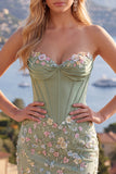 Vestido de bienvenida floral bodycon corsé rosa Sweetheart con aplicaciones
