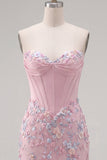 Vestido de bienvenida floral bodycon corsé rosa Sweetheart con aplicaciones