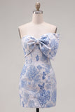 Vestido de bienvenida floral Bodycon Bodycon Jacquard azul con lazo
