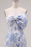 Vestido de bienvenida floral Bodycon Bodycon Jacquard azul con lazo