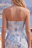 Vestido de bienvenida floral Bodycon Bodycon Jacquard azul con lazo
