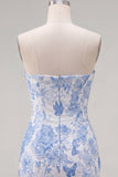 Vestido de bienvenida floral Bodycon Bodycon Jacquard azul con lazo
