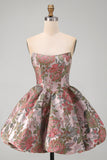 Vestido de bienvenida floral Jacquard rosa A-Line con lazo