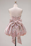 Vestido de bienvenida floral Jacquard rosa A-Line con lazo