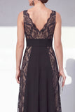 Vestido formal de encaje negro con escote en V y línea A