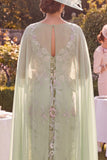 Vestido de madre de la novia con flores aplicada verde y capa