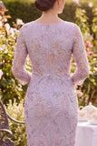Vestido midi de mariposa con cuello redondo y cuello redondo lila y mangas en 3/4