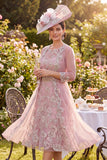 Tulle Blush Floral Vestido Midi de Cuenta Redondo de Cuello Redondo de la Madre de la Novia