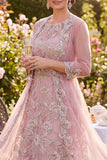 Tulle Blush Floral Vestido Midi de Cuenta Redondo de Cuello Redondo de la Madre de la Novia