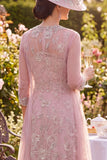 Tulle Blush Floral Vestido Midi de Cuenta Redondo de Cuello Redondo de la Madre de la Novia