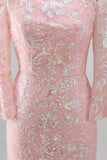 Vestido formal de sirena bordado con limotejos brillantes en los hombros y 3/4 mangas
