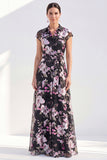 Vestido largo blanco de Madre de la Novia con A-Line Floral y cinturón